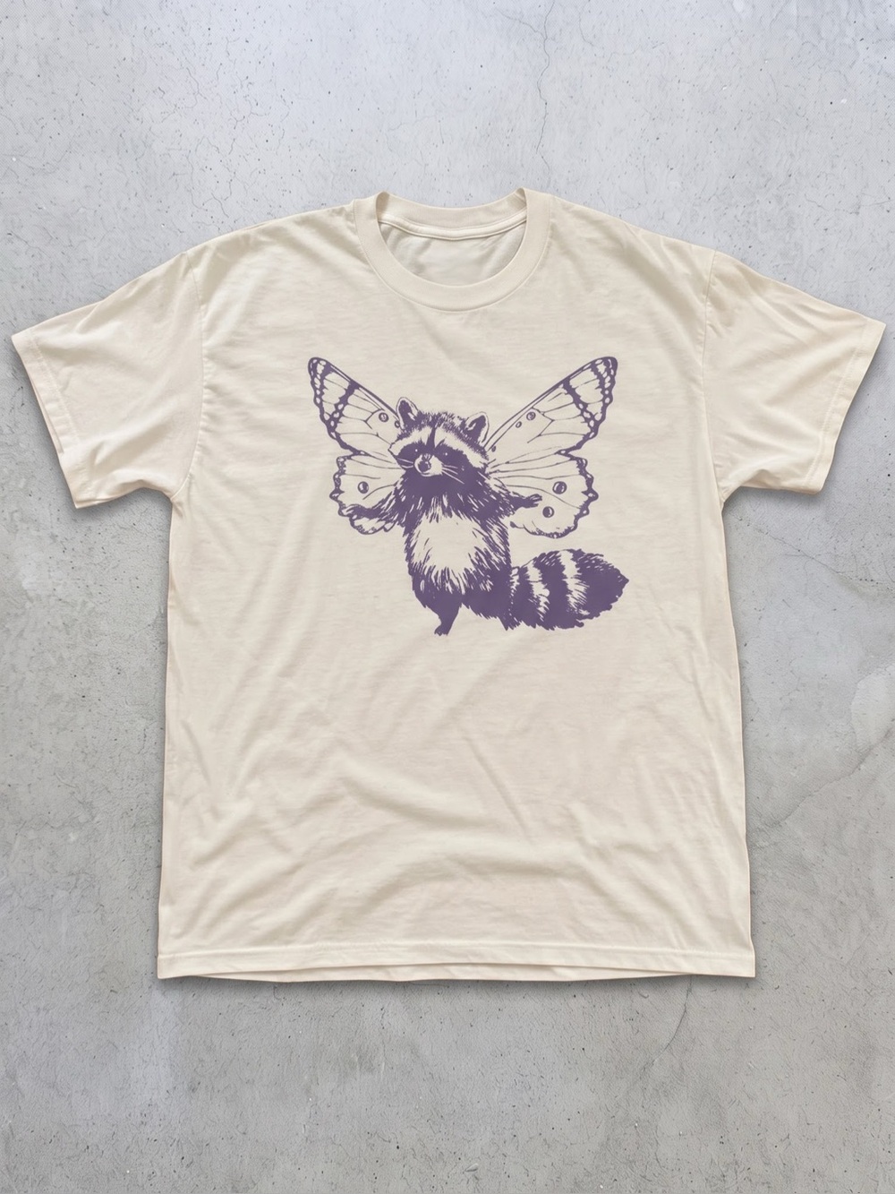 Cream Short Sleeve Tee Purple
Raccoon-Butterfly Graphic T-shirt